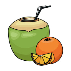 Coconut cocktail and orange sliced fruit