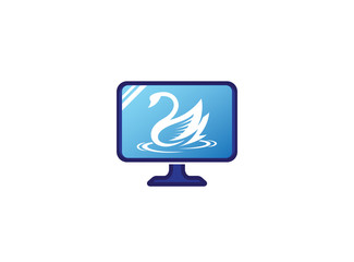 Goose or duck swimming for logo design illustration in a screen shape tv icon
