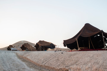 Berbers tents in the Sahara desert in Morocco, Africa. This is the traditional home for Berbers and...