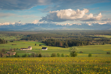 View from Jablonka village on the Tatra mountains on a beautiful spring day, Poland