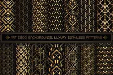 Art Deco Patterns. Seamless black and gold backgrounds.