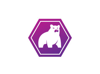 Big bear standing and looking at the side logo design, illustration icon in a shape
