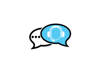 Headphones with microphone and heart beats for logo design illustration in chat icon