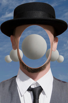 Portrait of a man with sphere in his head