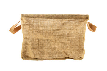 empty  canvas basket with handles isolated on white background