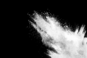White powder explosion isolated on black background.  - obrazy, fototapety, plakaty