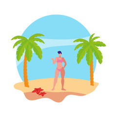 young strong woman on the beach summer scene