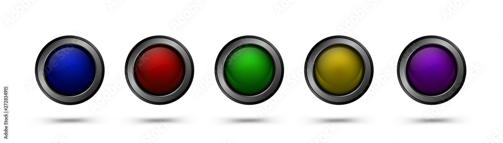 Poster glass vector buttons with metal frame. glass buttons for web design, apps, games and more.