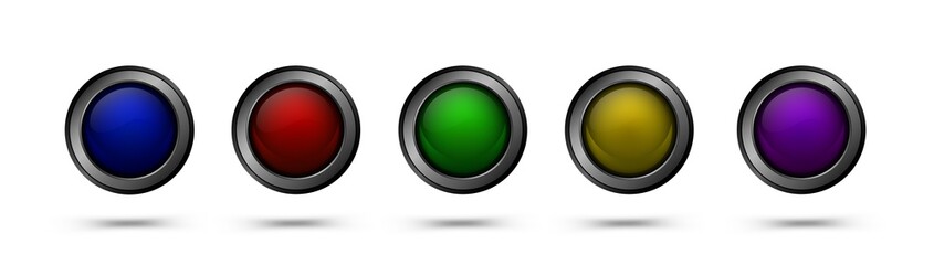 Glass vector buttons with metal frame. Glass buttons for web design, apps, games and more.