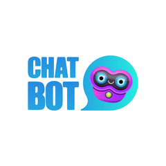 cute chatbot character or intelligent assistant with speech bubble isolated on white background. Vector Funny robot assistant, chatter bot, helper chatbot logo or label