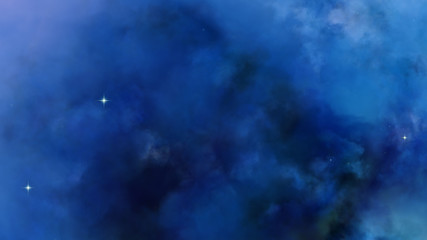 Fototapeta na wymiar 3D Nebula dark blue clouds in the deep space