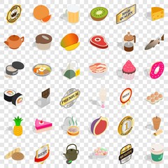Dietary icons set. Isometric style of 36 active style vector icons for web for any design