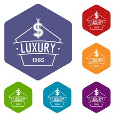 Obraz premium Jewelry luxury icons vector colorful hexahedron set collection isolated on white 