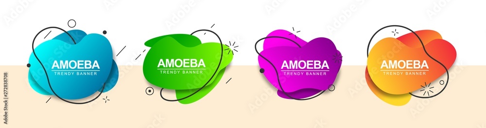 Poster Trendy bright banners for use in web and typography. Modern vector banners of liquid form with gradient effect.