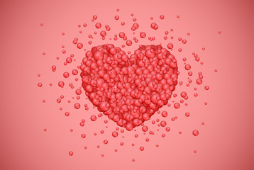 Red heart made by little bubbles, vector illustration