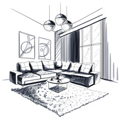 Living room interior sketch.