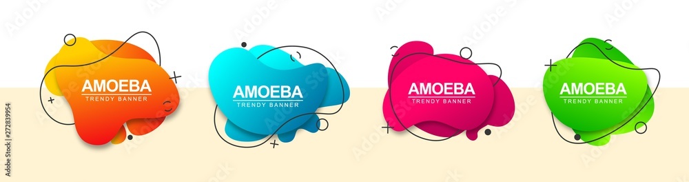 Poster Modern bright liquid shape banners. Abstract banners for use in web, print and ad. Set of vector templates.