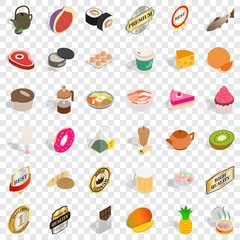 Meat icons set. Isometric style of 36 meat vector icons for web for any design