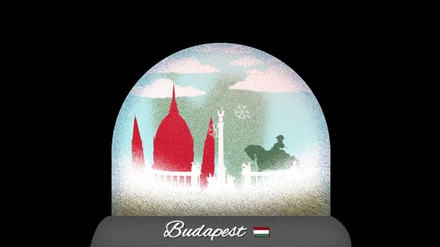 Budapest Snow Globe Cartoon Animation in Seamless Loop