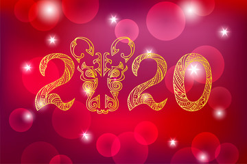2020 with rat head vector illustration. Rat is Symbol of Chinese 2020 New Year.