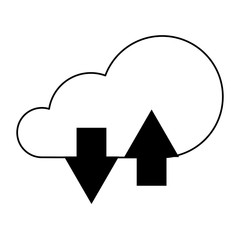 Cloud computing technology symbol isolated in black and white