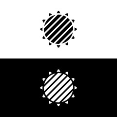Sun with diagonal lines icon in glyph style, minimalistic logo. Vector illustration on white and black background.