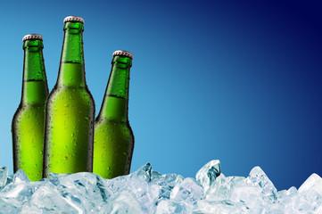 Beer Bottle with water drops on the white