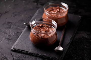 Couple Of Pots Of Homemade Chocolate Mousse