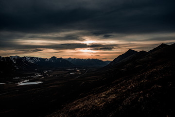 Sunset from a mountaintop facing the Dempster Highway