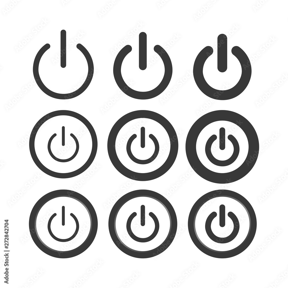 Poster Power Button Icon set. On/Off switch pack symbol in modern style for web site and mobile app Vector Illustration. Power Button logo design inspiration