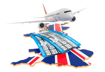 Flights to the Great Britain concept. 3D rendering