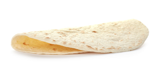 Corn tortilla on white background. Unleavened bread