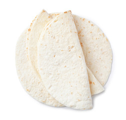 Corn tortillas on white background, top view. Unleavened bread