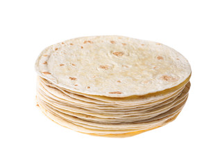 Stack of corn tortillas on white background. Unleavened bread
