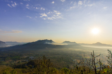 Beautiful sunrise and fog in Phu Thok Chiang Khan District, Loei Province, Thailand.