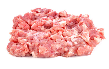 minced pork on white background