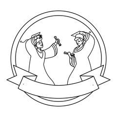 happy students boys graduated celebrating in circular frame