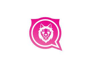 Wolf head and face looking in front in a chat icon for logo design