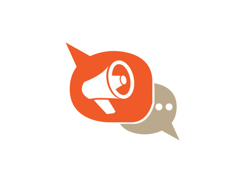 Megaphone and Loudspeaker amplifier logo design illustration in a chat icon