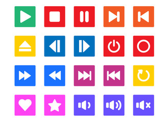 Color Media player button vector icon set