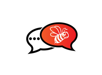 Happy bee open wings and fly for logo design illustration in chat icon