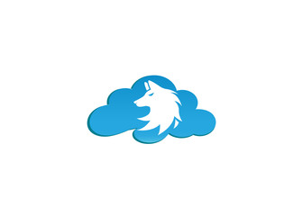 Wolf head logo fox face illustration design illustration in a cloud shape icon