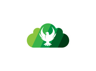 Falcon or eagle open wings flying logo design illustration, hawk in a cloud shape icon