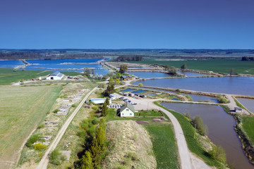 Fish ponds in rural landscape.