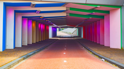  colored led lights illuminate the Kostverloren railway underpass for pedestrians and bicycles