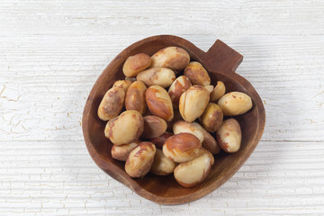 boiled jack fruit seed on wooden bowl