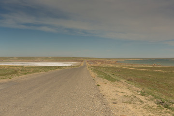 Fototapeta na wymiar The road through the steppes to the Aral sea.Kazakhstan,2019