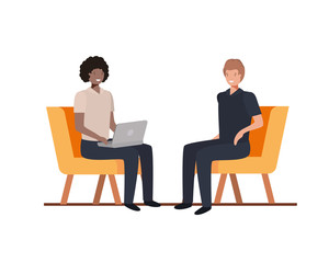 young men sitting in chair with white background