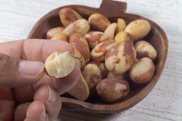 boiled jack fruit seed on wooden bowl