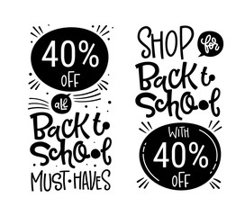 Back to school quote. Black and white hand drawn lettering logo phrase.